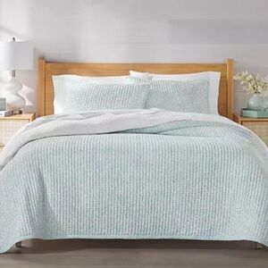 Charter Club Cotton Quilt Leaf Silhouette 3 Piece Set Full Queen Blue